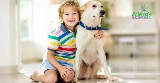 boy with dog at home